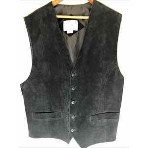 John Ashford Sport Vest Mens L Black Suede Button Up Western Formal Lined